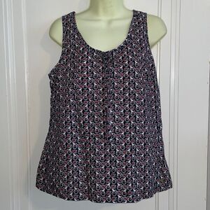 Vtg Tommy Hilfiger navy blue, white & red cotton tank top pitcher & cup print